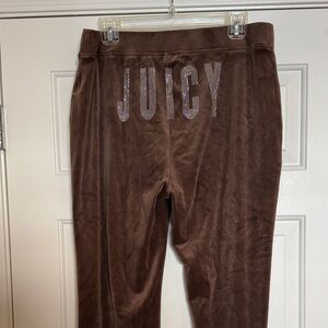 JUICY by Juicy Couture chocolate Velour Track Pants, JUICY logo in Crystals!L